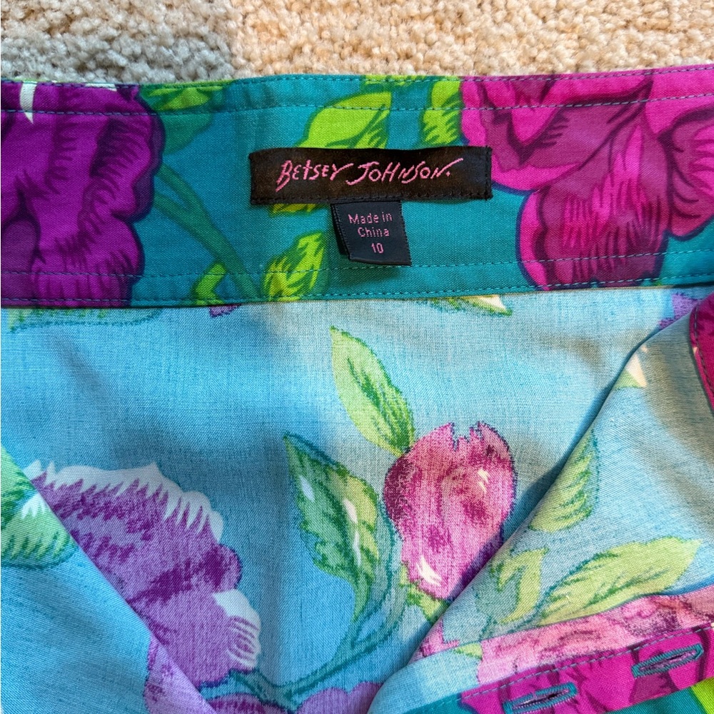 Betsey Johnson Runway Teal Silk Harem Pants with Magenta Floral Print - Picture 4 of 5